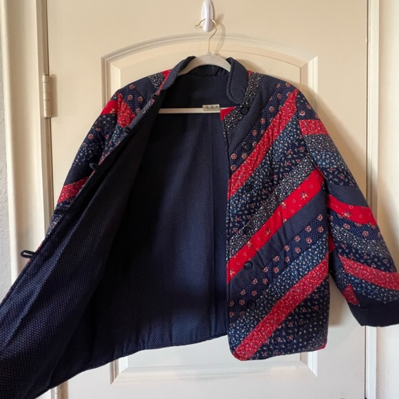 Handmade Quilt jacket Blue and Red Calico prints Americana - Picture 6 of 10